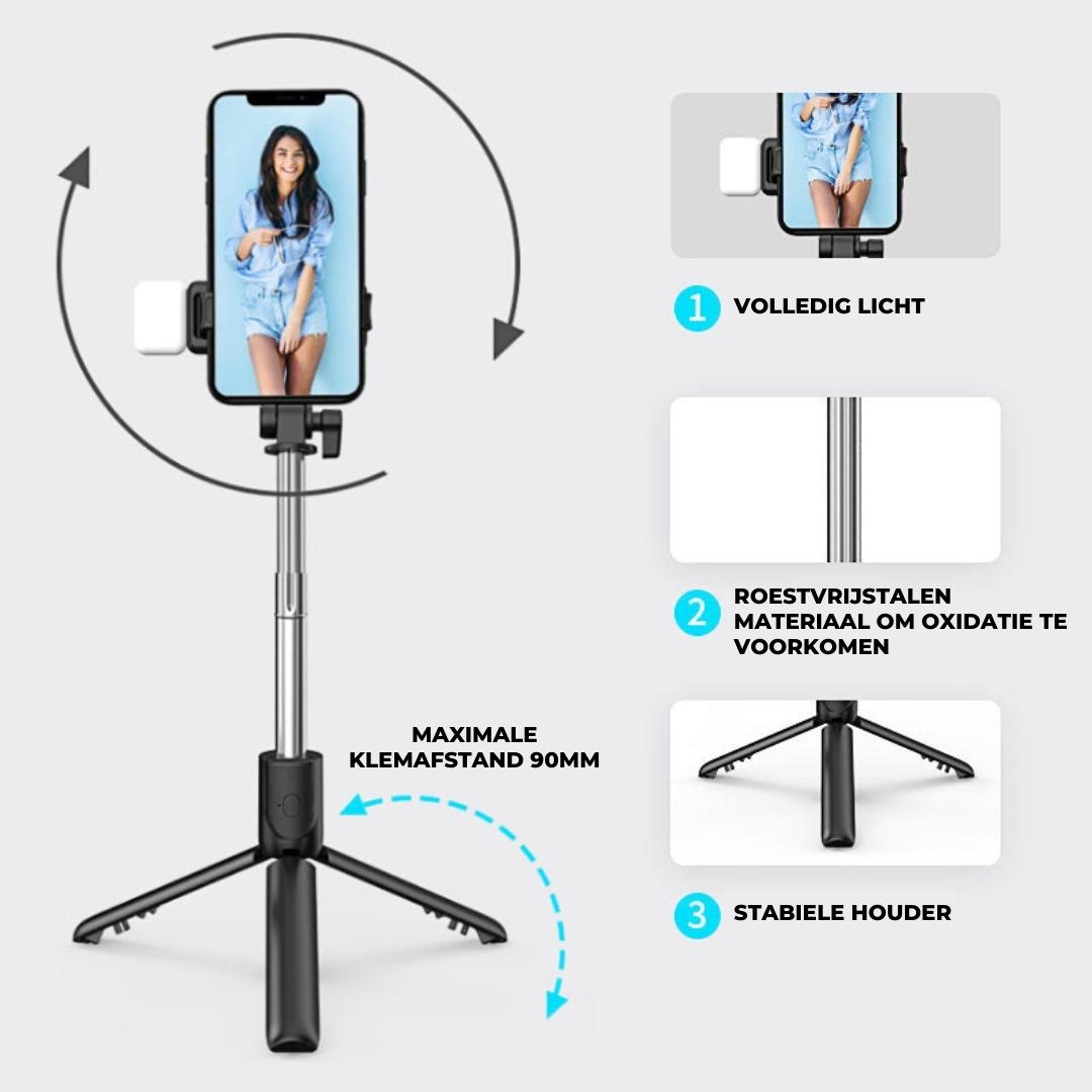 SelfieShot™ - Draadloze bluetooth selfiestick met verlichting