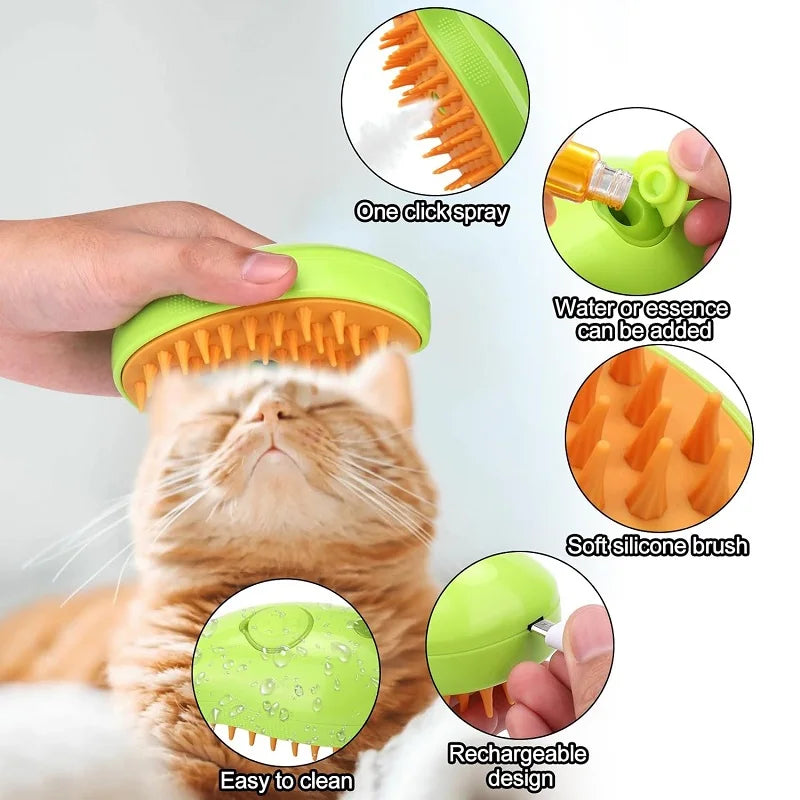 3-in-1 Self Cleaning Steamy Pet Brush (Rechargeable)