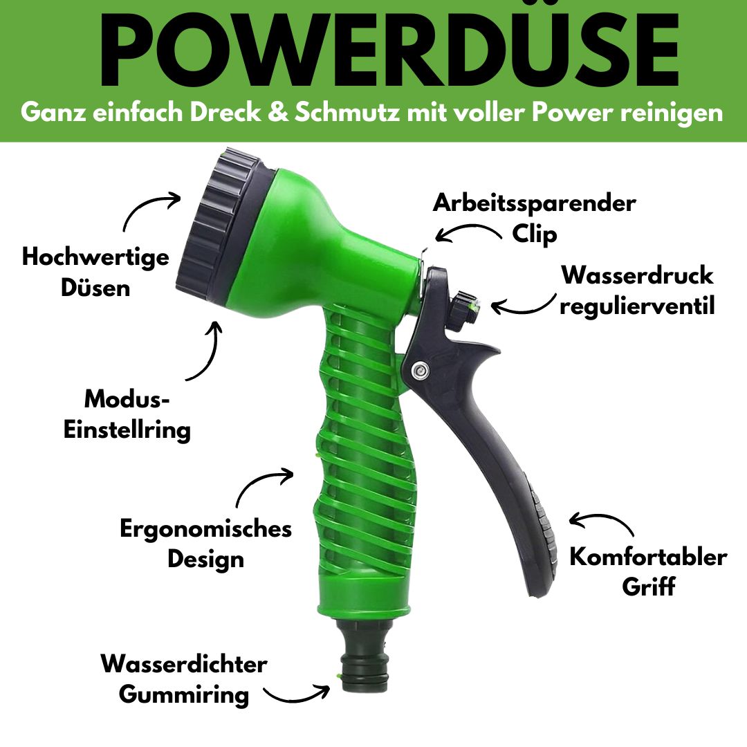 Powerflex Set - Flexibler Gartenschlauch inkl. 7 Funktionen Hochdruck Brause