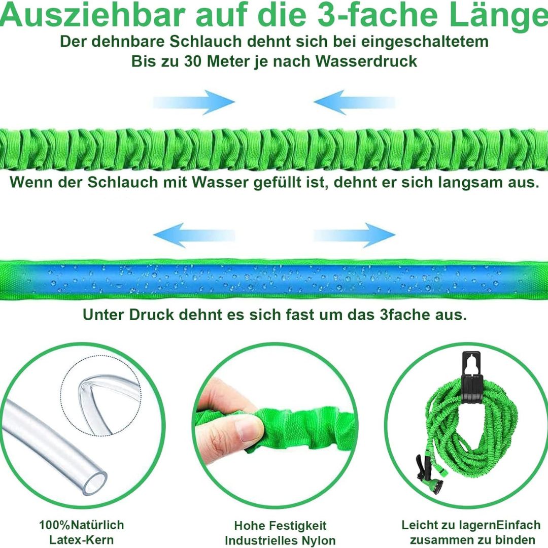 Powerflex Set - Flexibler Gartenschlauch inkl. 7 Funktionen Hochdruck Brause