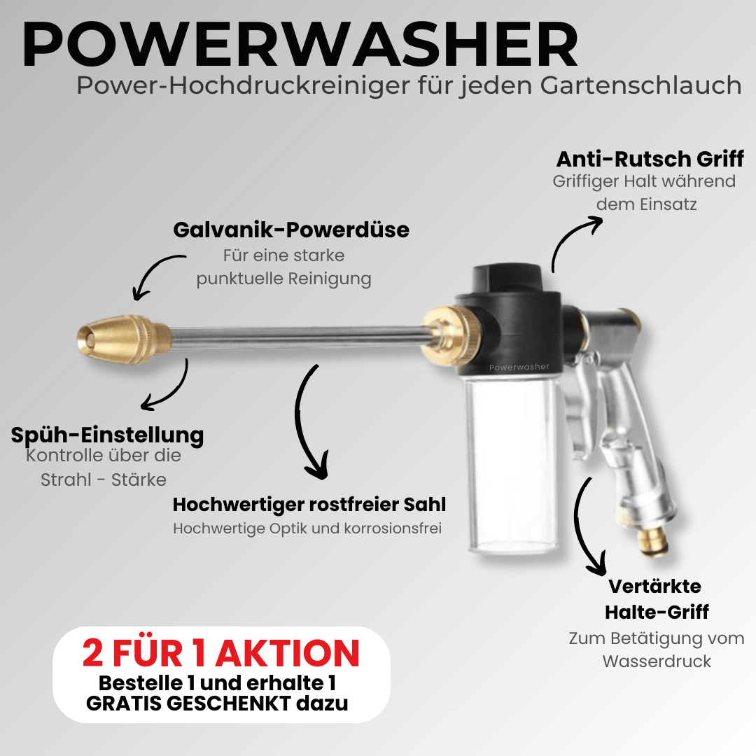 Powerwasher | Power-Hochdruckreiniger für jeden Gartenschlauch | 2 für 1 Gratisaktion