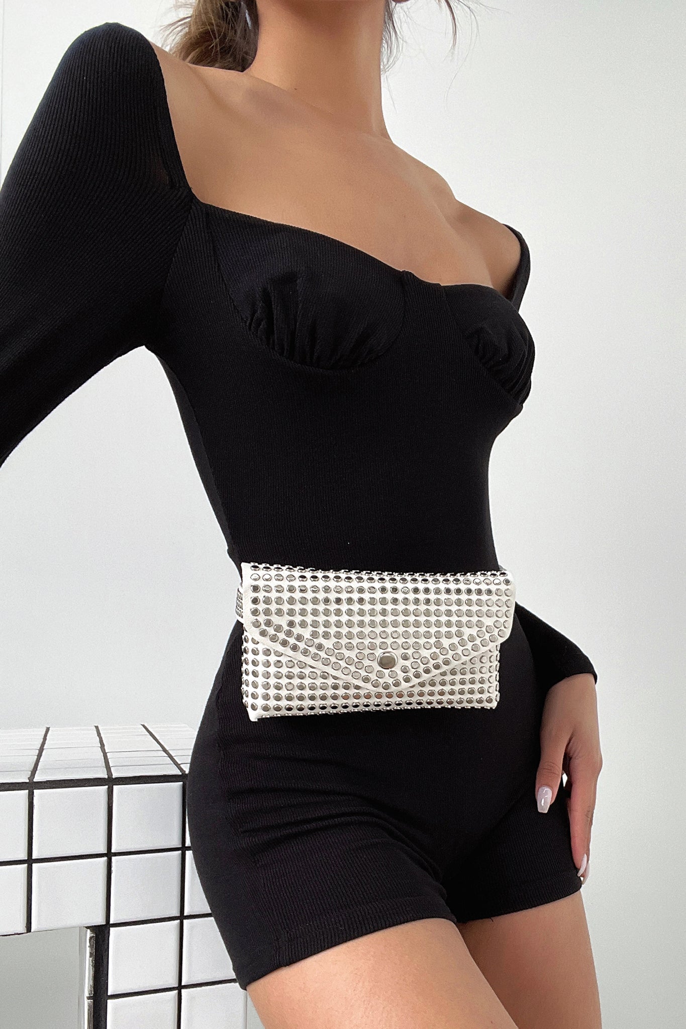 Astra Belt Bag - White Studded